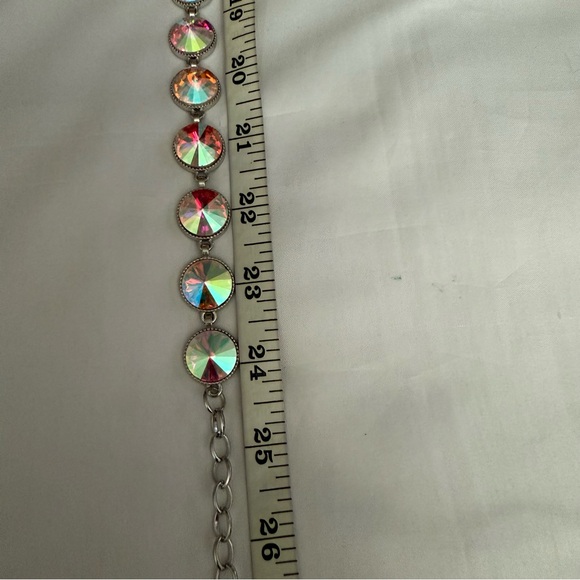 Silver tone metallic chain belt with round glass accents - Picture 6 of 9